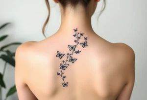 Flower vine all the way down back with butterflies tattoo idea