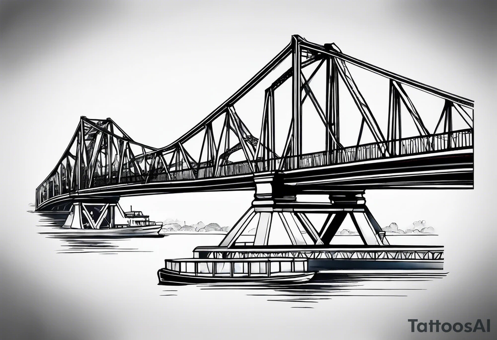 view from under steel truss cantilever bridge tattoo idea
