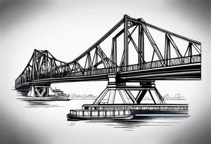 view from under steel truss cantilever bridge tattoo idea