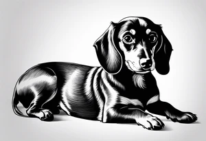 Create a minimalist tattoo of a small Dachshund, capturing its unique shape and playful demeanor with clean lines. tattoo idea