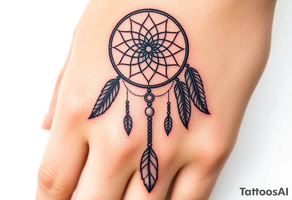 native dreamcatcher with flowing feathers and sacred beads tattoo idea