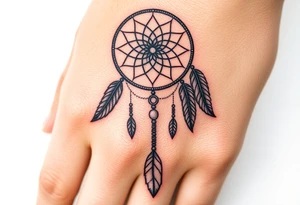 native dreamcatcher with flowing feathers and sacred beads tattoo idea