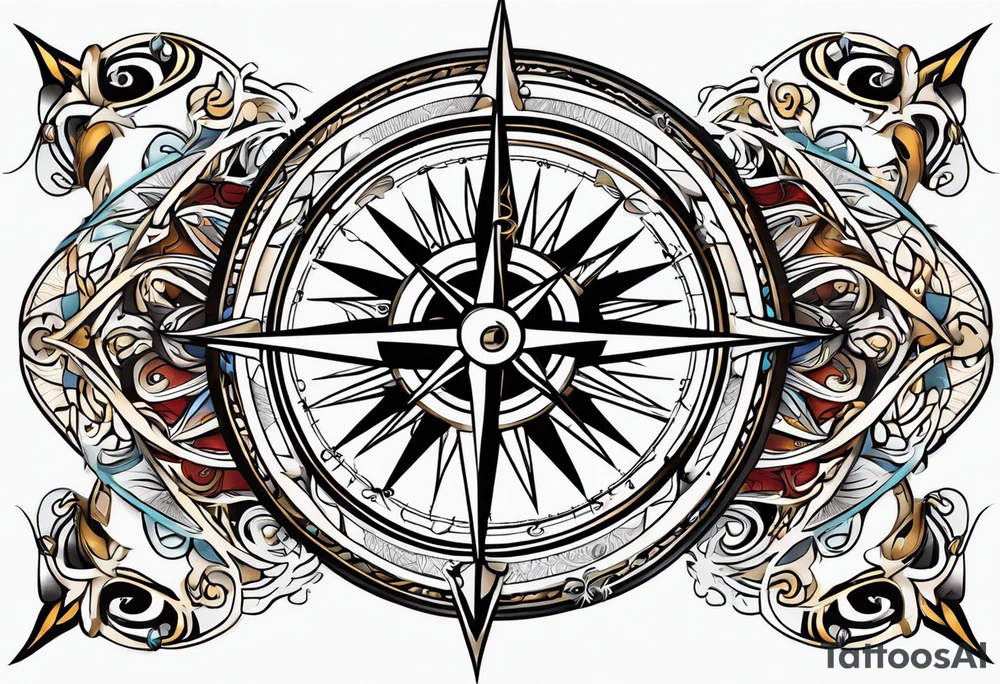 Nautical compass and tribal tattoo idea