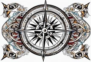 Nautical compass and tribal tattoo idea