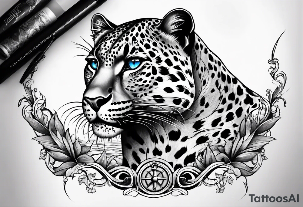 you leopard with blue eyes walking in a nautical setting tattoo idea you leopard with blue eyes walking in a nautical setting tattoo idea