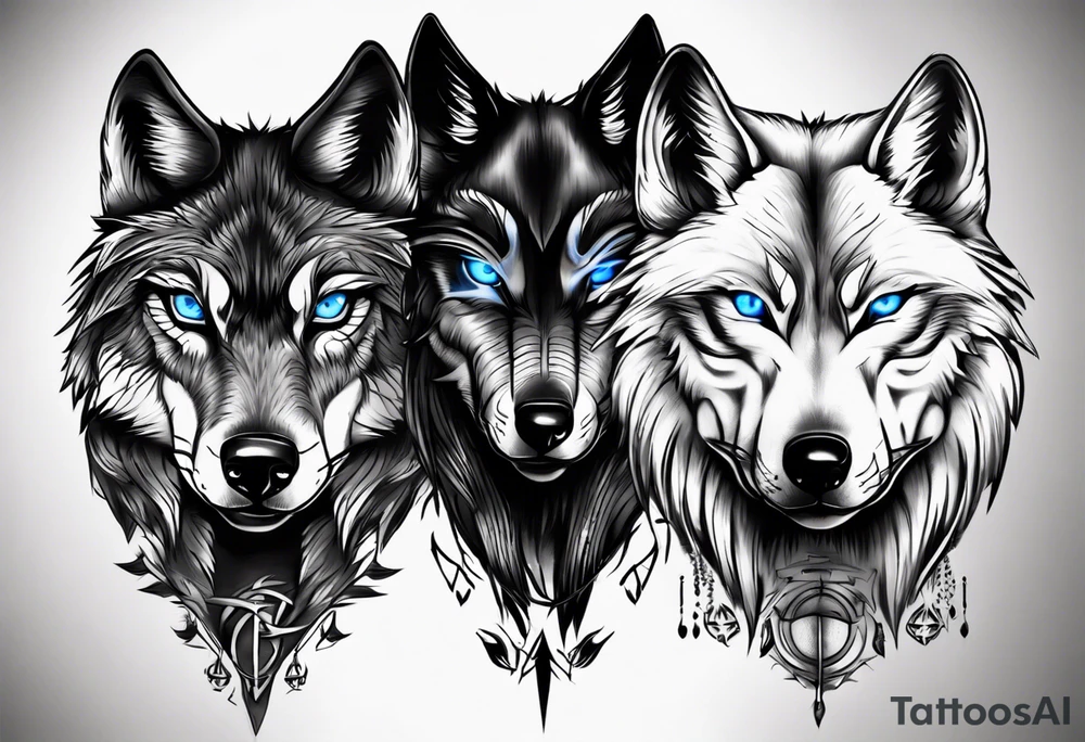 Dark wolf with blue eyes tattoo idea