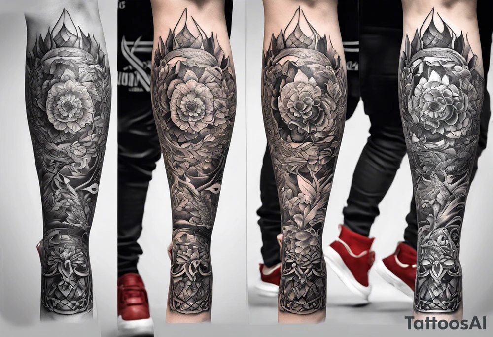 Full leg tattoo 2D tattoo idea