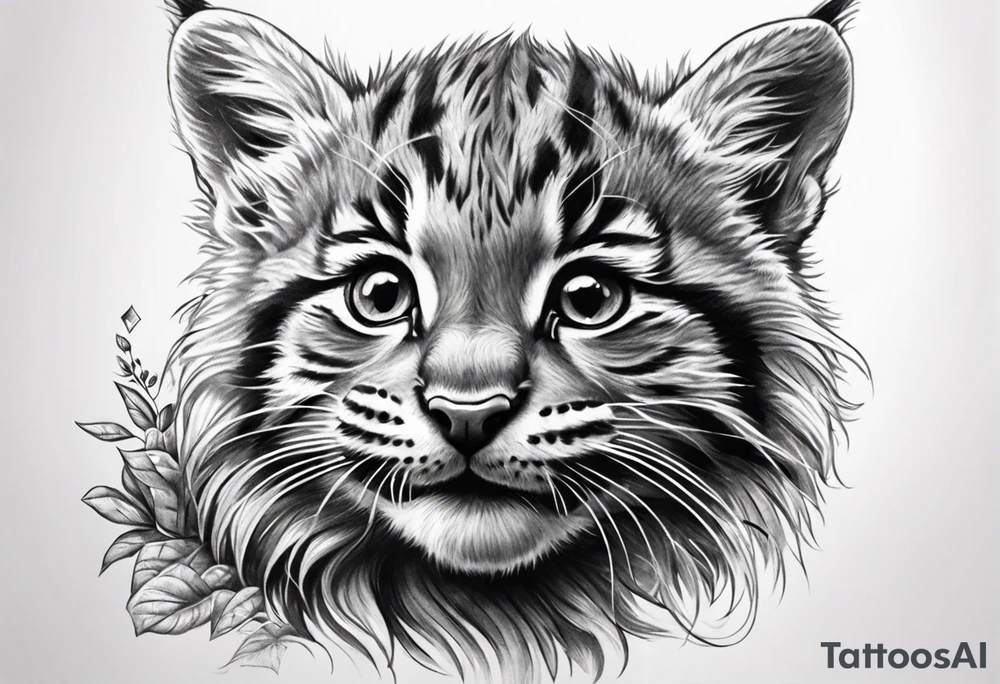 Super cute happy wildcat cub tattoo idea
