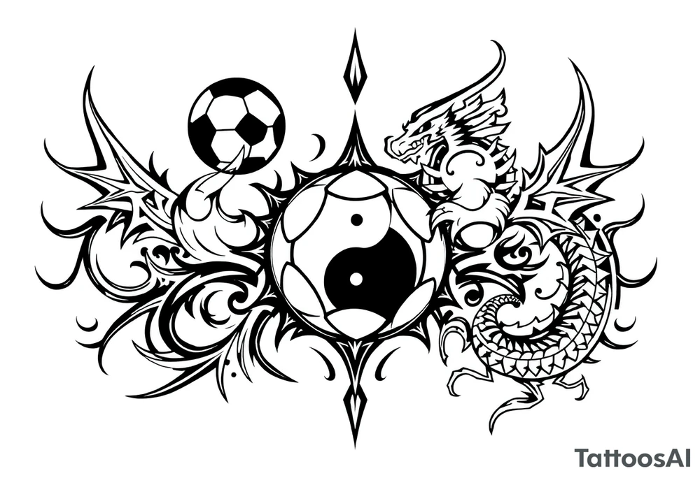 soccer, music, dragon and Yin Yang tattoo idea