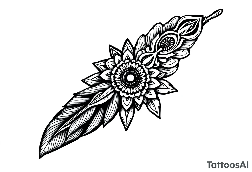 spiritual feather indian mandala shaman rune tattoo idea