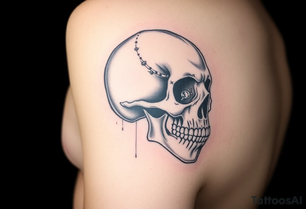 right side of a skull with cryptococcus neoformans out of its eyes and mouth tattoo idea