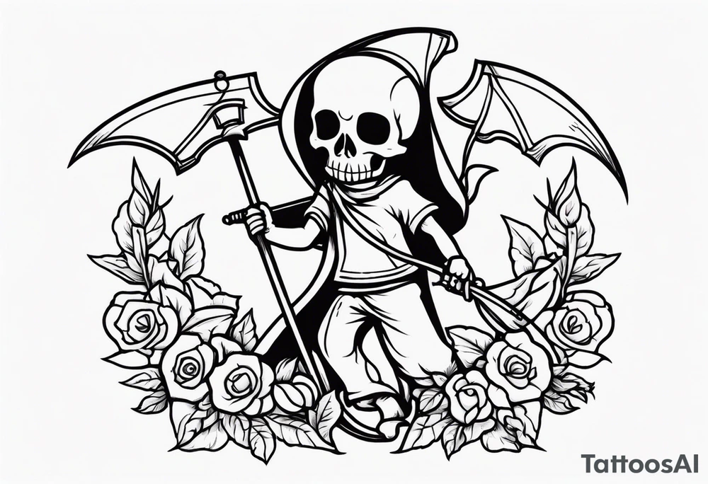 cute death with scythe and nightshade tattoo idea