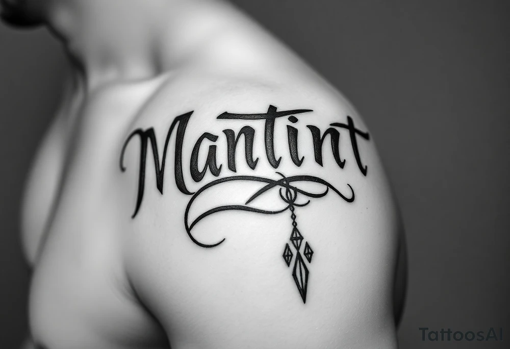 Martinez tribal lettering ,shoulder dropping down to arm tattoo idea