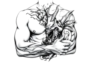 Battle for the souls, good on one side of body and evil on other , internal conflict, inner demons tattoo idea