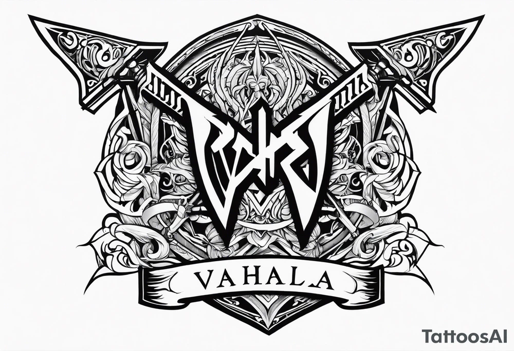 Valhalla sword shield fire tattoo idea