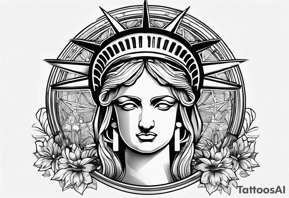 Statue of Liberty handcuffed in a wheel chair tattoo idea