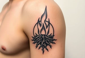 flame in a roots sphere, with a roots arch tattoo idea