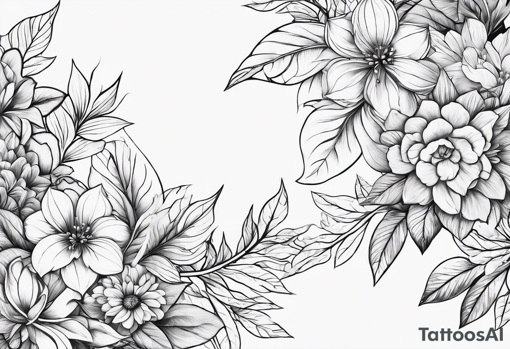 leaves and flowers geo tattoo idea