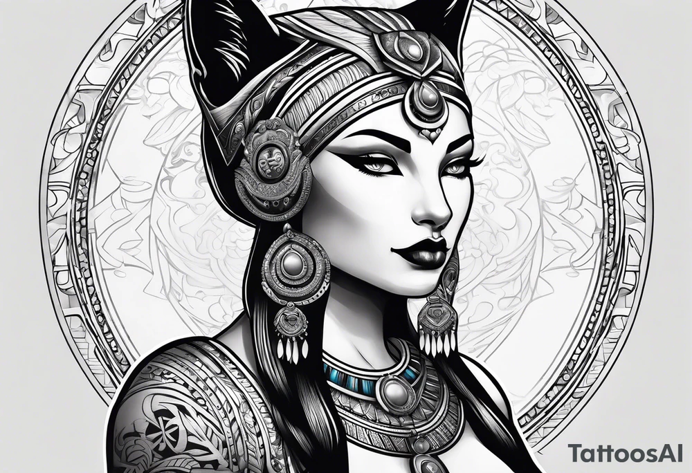 Bastet woman standing tattoo idea