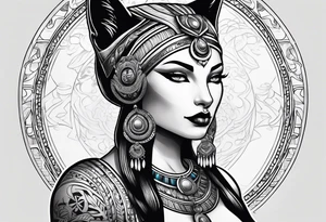 Bastet woman standing tattoo idea