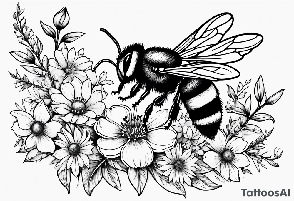 Half sleeve with wildflowers and complimentary flowers with bees tattoo idea