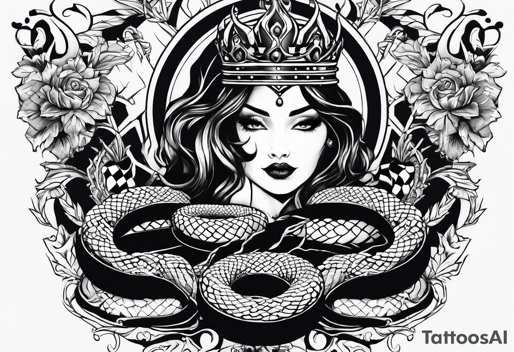 queens crown transforms into snakes tattoo idea