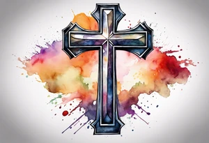 Cross made out of an American football with watercolor background tattoo idea