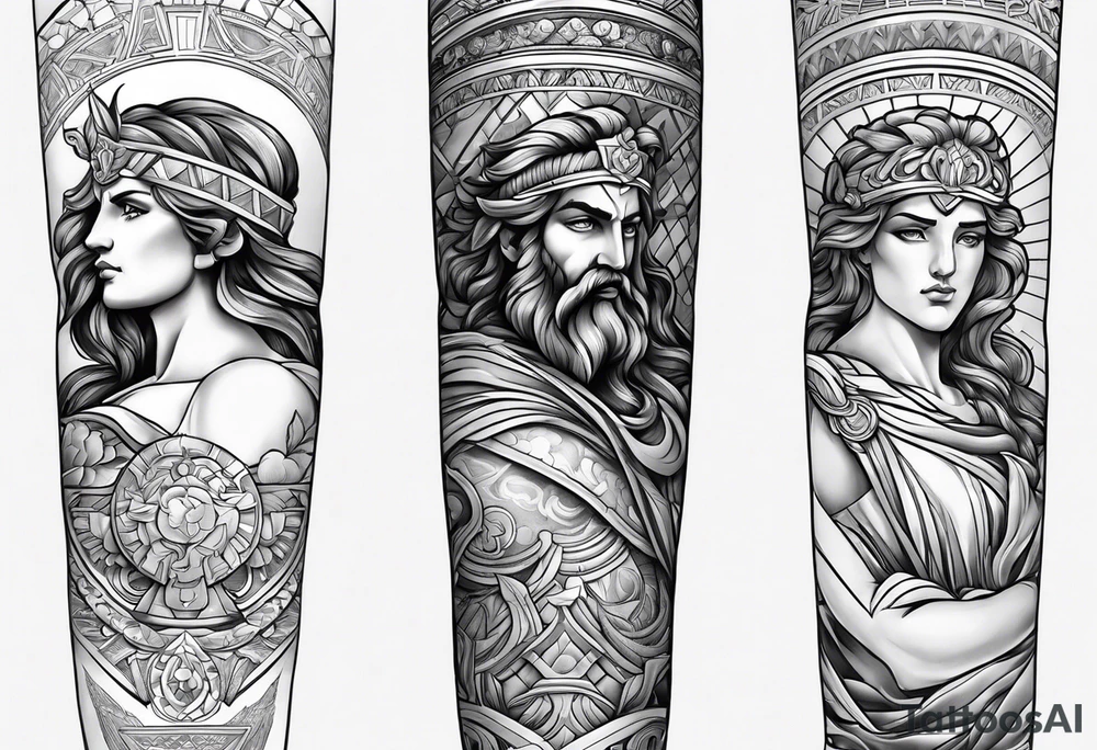 Greek Gods Arm sleeve tattoo idea