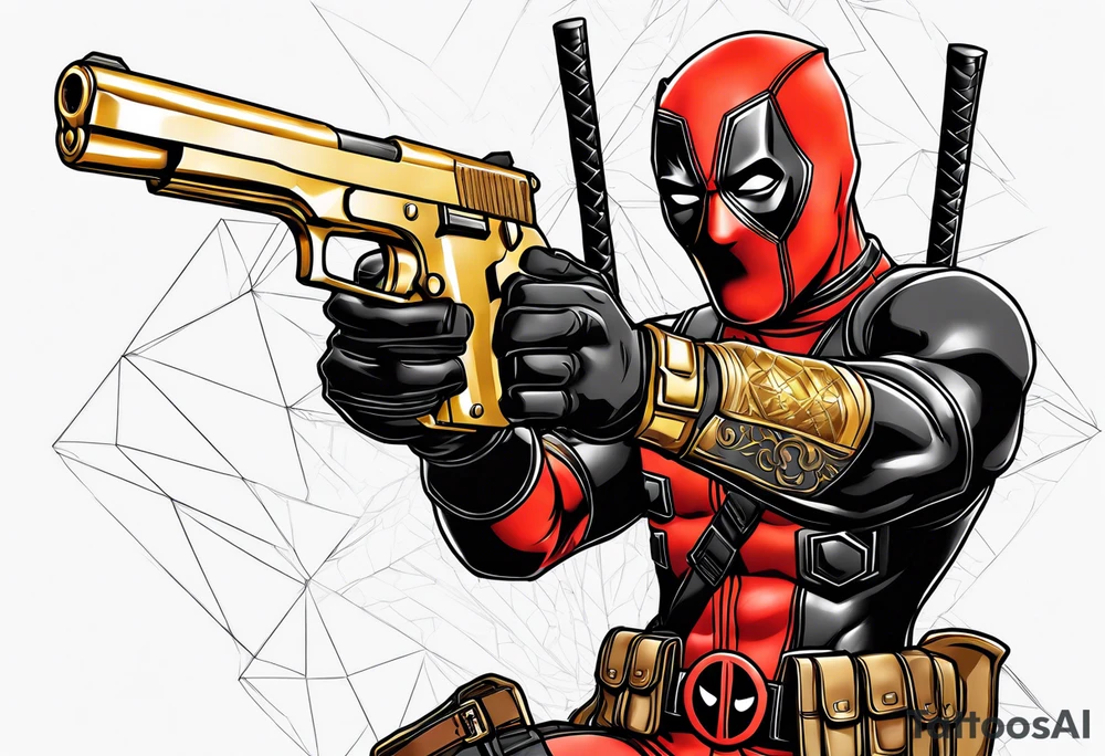 Deadpool realistic with Golden pistol tattoo idea