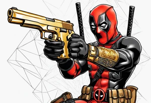 Deadpool realistic with Golden pistol tattoo idea