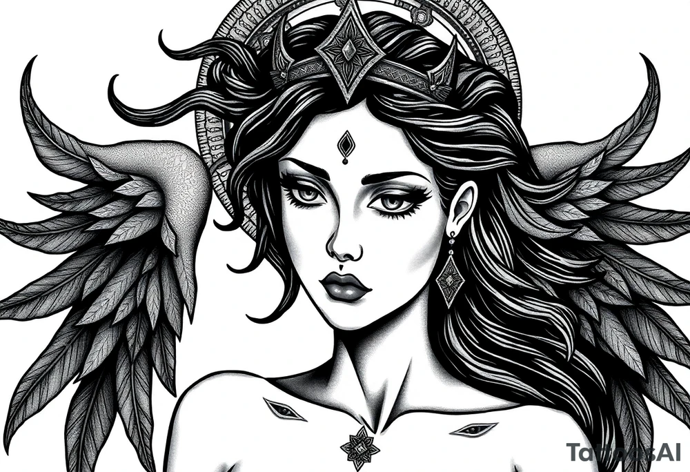 Dark style eris goddess tattoo idea
