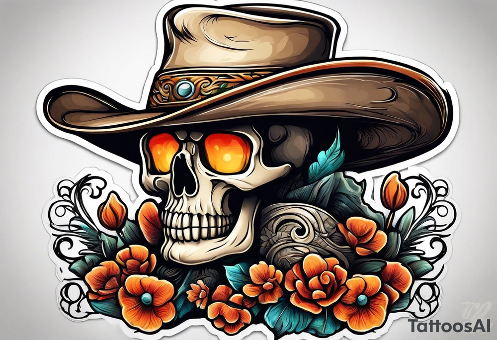 Tall skinny Mushroom wearing a cowboy hat tattoo idea