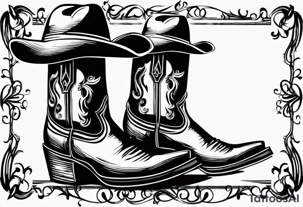 Music notes around Cowboy boots with cowboy hat tattoo idea Music notes around Cowboy boots with cowboy hat tattoo idea