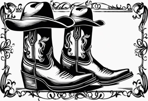 Music notes around Cowboy boots with cowboy hat tattoo idea
