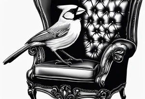 female cardinal in a chair drinking coffee tattoo idea