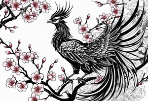 traditional Japanese phoenix and cherry blossoms no background tattoo idea