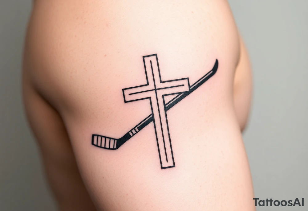 Realistic hockey stick made as a cross tattoo idea