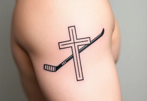 Realistic hockey stick made as a cross tattoo idea