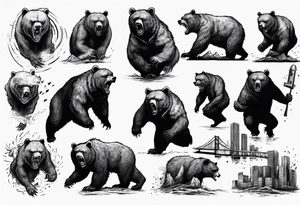 Angry bear coming up behind a city tattoo idea