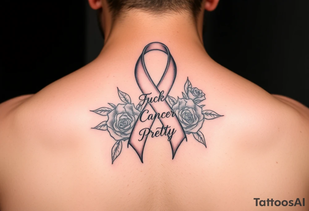 Cancer ribbon that says fuck cancer pretty with roses fits on fore arm tattoo idea