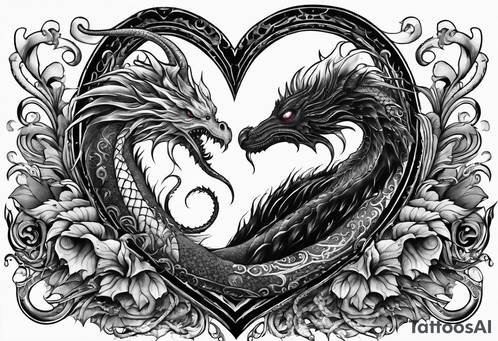 Long tattoo. Lovecraftian creature protecting a heart. tattoo idea