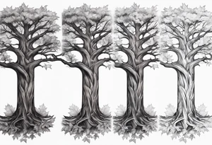 A maple tree with branches and a cross combined into the trunk. It is a forearm sleeve tattoo idea