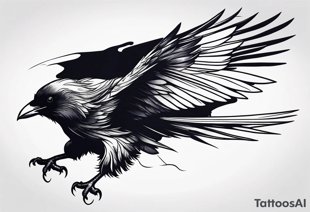 Dramatic Raven in Flight tattoo idea