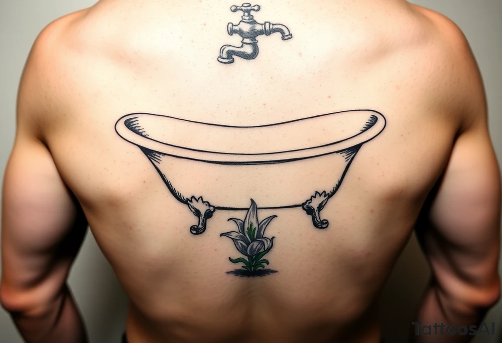 clawfoot bathtub with simple faucet and lily coming up out the floor tattoo idea