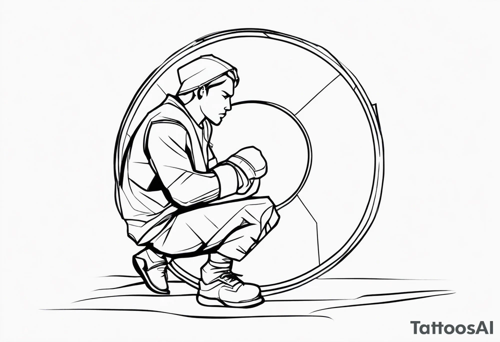 side view of man crouched holding shield tattoo idea