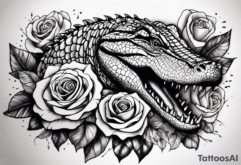 Arm sleeve pistols alligators roses tattoo idea
