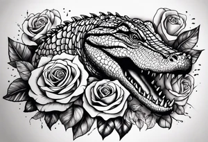 Arm sleeve pistols alligators roses tattoo idea
