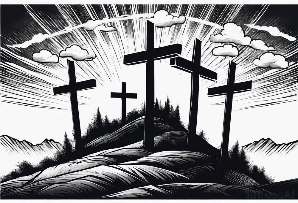 3 crosses on a hill facing west tattoo idea