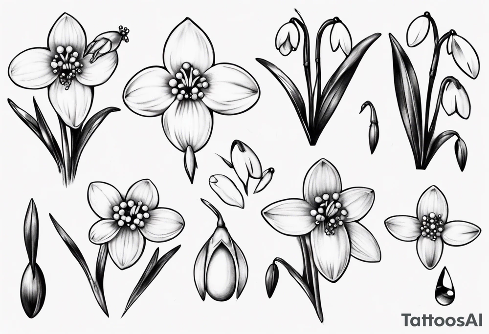 Snowdrop and jewels tattoo idea