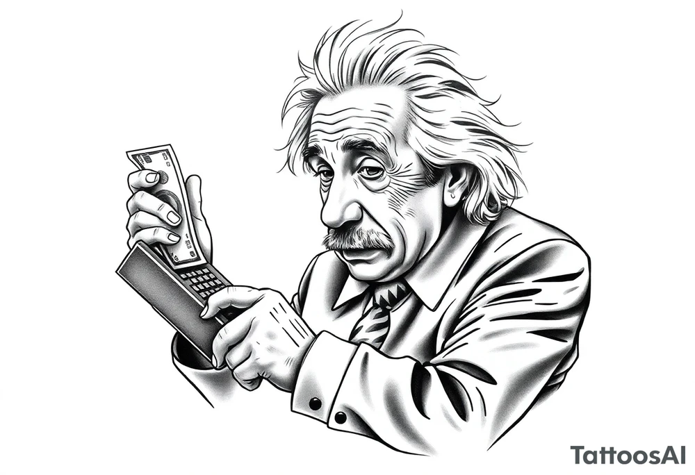 Einstein using a money counter tattoo idea